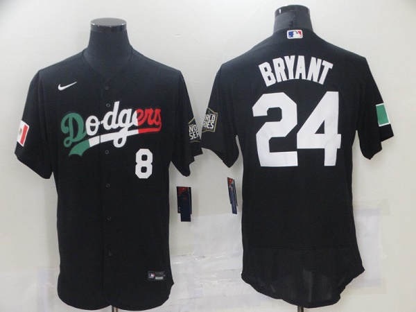 Men's Black Los Angeles Dodgers Front #8 Back #24 Kobe Bryant World Series Stitched Jersey